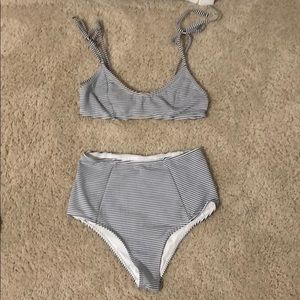 Striped high-waisted bikini